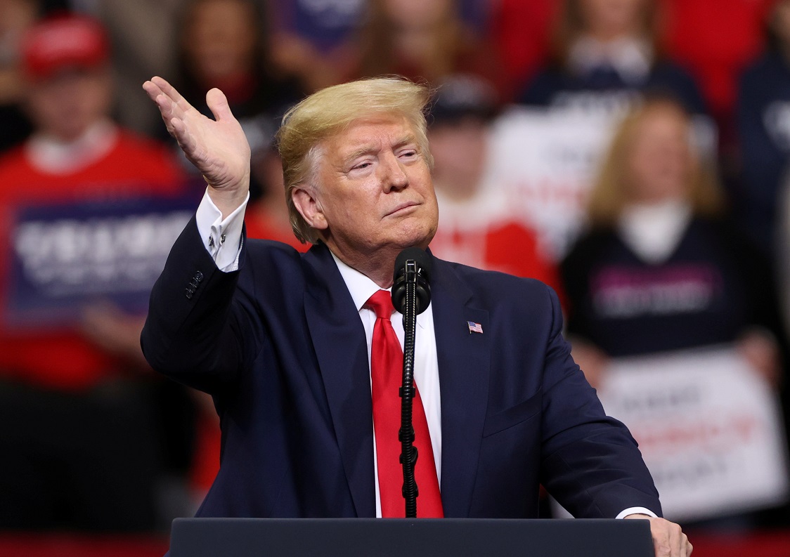 FILE PHOTO: U.S. President Donald Trump rallies with supporters in Des Moines, Iowa, U.S., January 30, 2020. REUTERS/Jonathan Ernst/File Photo