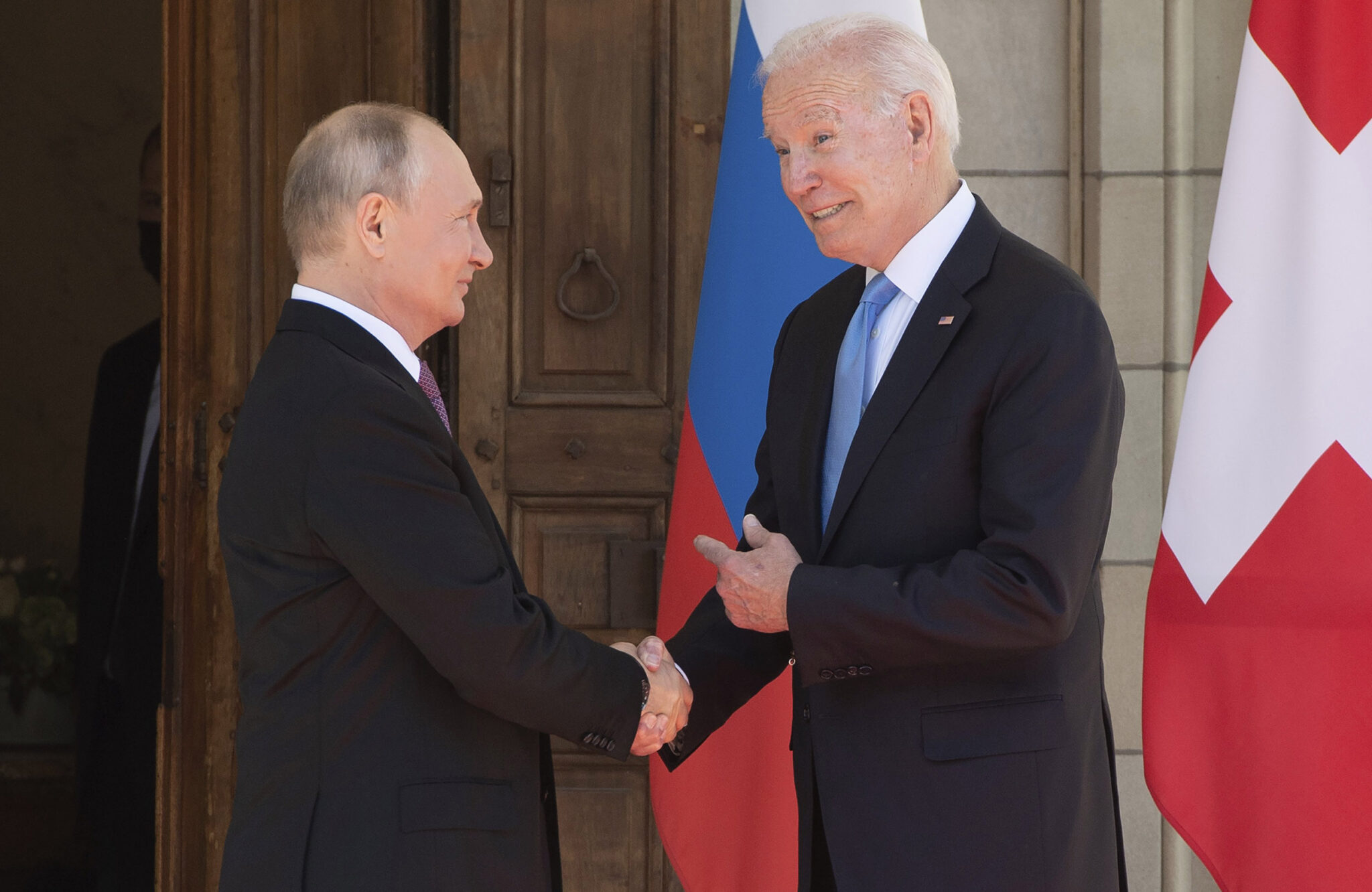 President Joe Biden and Russian President Vladimir Putin, arrive to meet at the 'Villa la Grange', Wednesday, June 16, 2021, in Geneva, Switzerland. (Saul Loeb/Pool via AP)