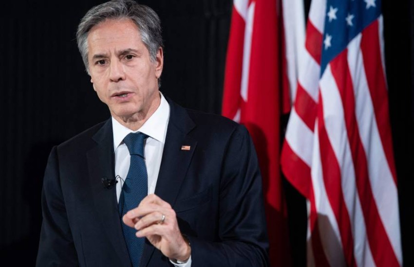 US Secretary of State Antony Blinken speaks during a joint press conference with the Danish Foreign Minister following meetings at the Danish Foreign Ministry, Eigtveds Pakhus, in Copenhagen, Denmark, May 17, 2021. (Photo by SAUL LOEB / POOL / AFP)