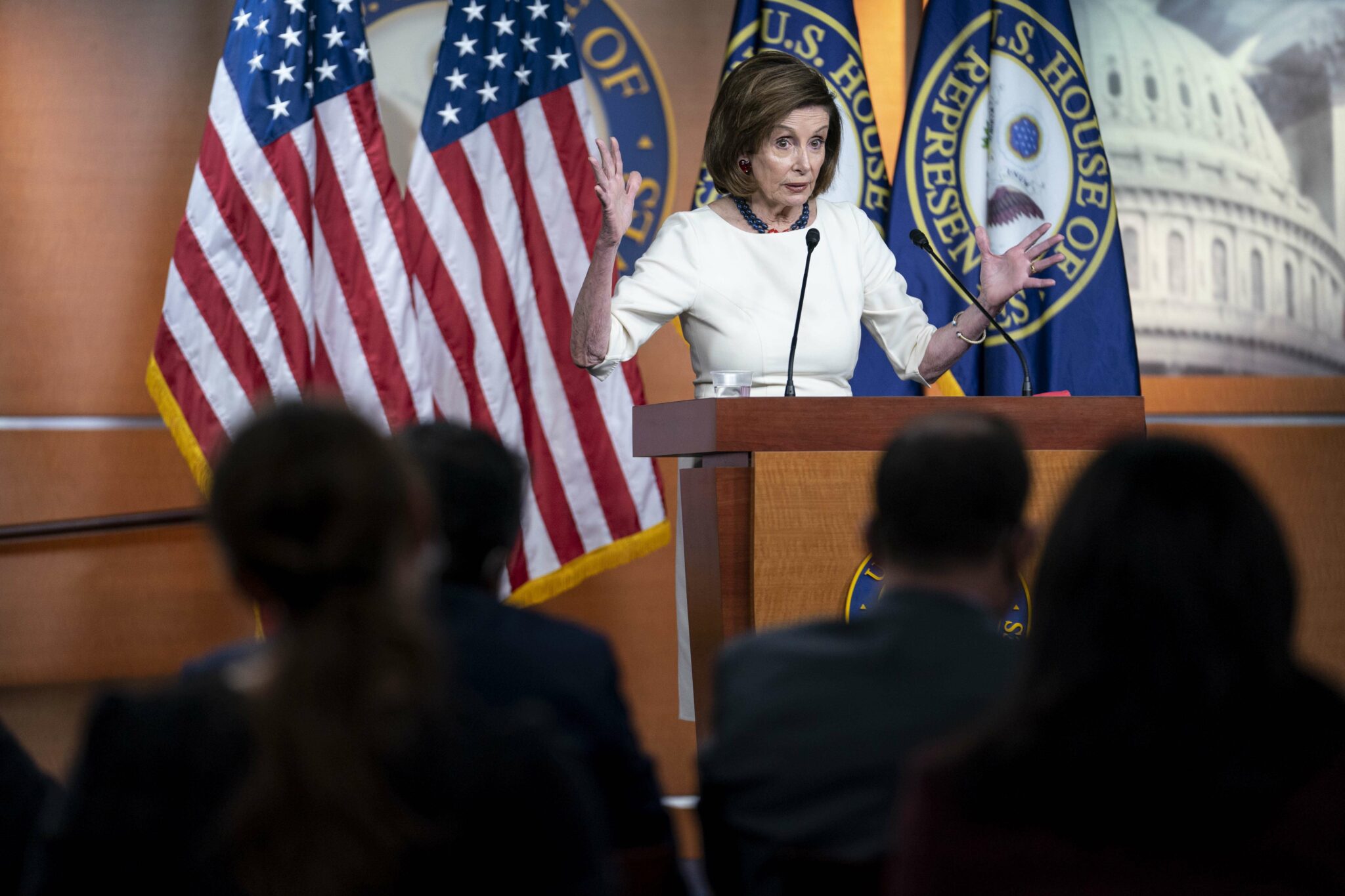 WASHINGTON, DC - NOVEMBER 04: Speaker of the House Nancy Pelosi (D-CA) speaks during a weekly news conference at the U.S. Capitol building on November 4, 2021 in Washington, DC. Speaker Pelosi was asked about how the Biden administration's Build Back Better agenda affected Tuesday's election. Sarah Silbiger/Getty Images/AFP == FOR NEWSPAPERS, INTERNET, TELCOS & TELEVISION USE ONLY ==