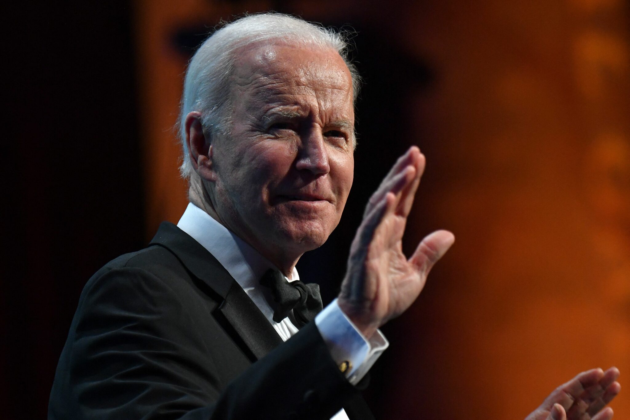 US President Joe Biden speaks during the Ireland Funds 30th National Gala at the National Building Museum, in Washington, DC on March 16, 2022. (Photo by Nicholas Kamm / AFP)