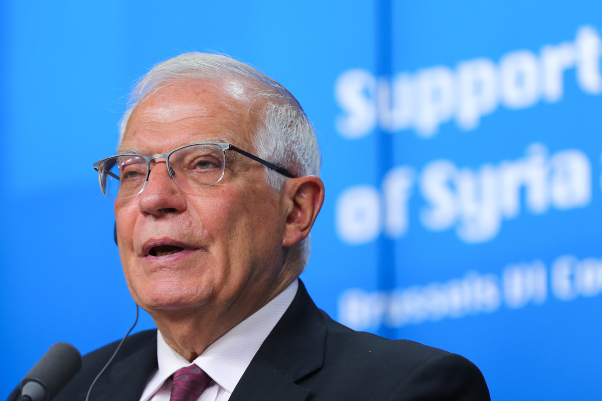 (220511) -- BRUSSELS, May 11, 2022 (Xinhua) -- The European Union's High Representative for Foreign Affairs and Security Policy Josep Borrell attends a press conference during the sixth European Union's Conference on Supporting the Future of Syria and the Region in Brussels, Belgium, May 10, 2022. (Xinhua/Zheng Huansong)