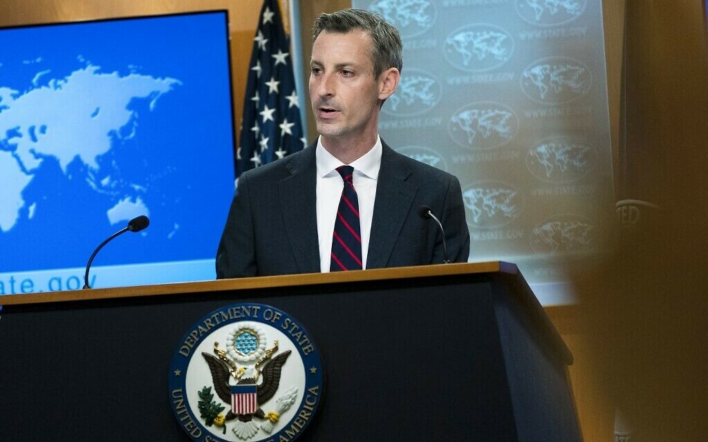 US State Department spokesman Ned Price speaks during a news conference at the State Department, March 10, 2022, in Washington, DC. (Photo by Manuel Balce Ceneta / POOL / AFP)