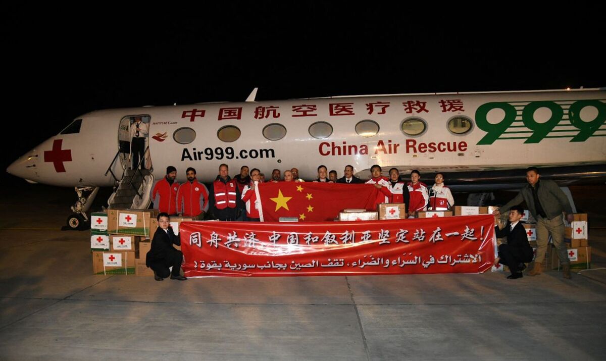 A handout picture released by the official Syrian Arab News Agency (SANA) on February 9, 2023, shows the unloading of a Chinese plane carrying aid for the victims of the earthquake that hit Turkey and Syria, in the capital Damascus. == RESTRICTED TO EDITORIAL USE - MANDATORY CREDIT "AFP PHOTO / HO / SANA" - NO MARKETING NO ADVERTISING CAMPAIGNS - DISTRIBUTED AS A SERVICE TO CLIENTS == (Photo by SANA / AFP) / == RESTRICTED TO EDITORIAL USE - MANDATORY CREDIT "AFP PHOTO / HO / SANA" - NO MARKETING NO ADVERTISING CAMPAIGNS - DISTRIBUTED AS A SERVICE TO CLIENTS ==