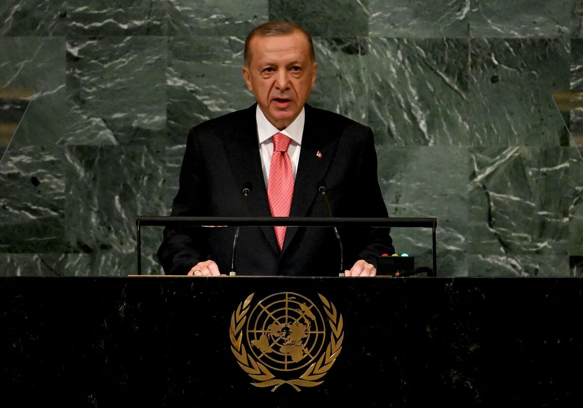 Turkish President Recep Tayyip Erdogan addresses the 77th session of the United Nations General Assembly at UN headquarters in New York City on September 20, 2022. (Photo by TIMOTHY A. CLARY / AFP)