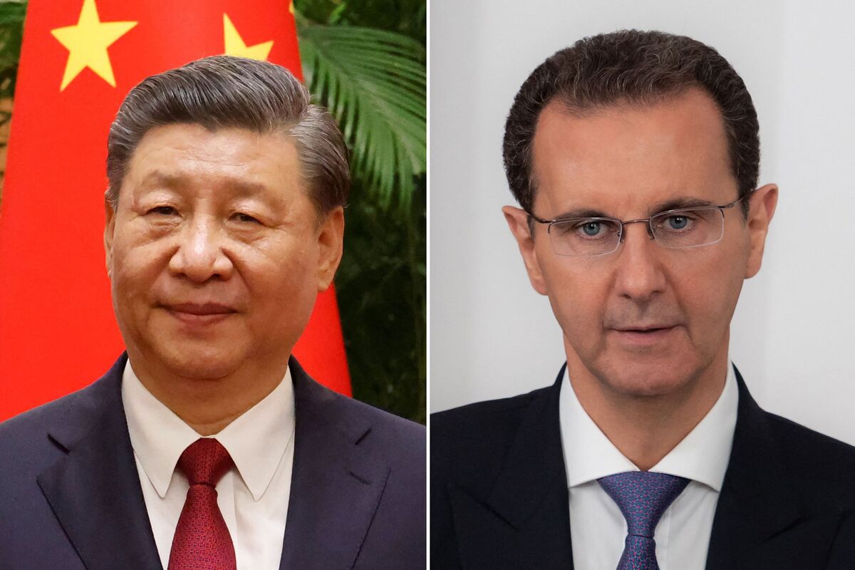 (COMBO) This combination of file pictures created on September 21, 2023 shows Chinas President Xi Jinping (L) attending a meeting in Beijing on April 6, 2023; and a handout picture released by the official Syrian Arab News Agency (SANA) on May 28, 2021 shows Syria's President Bashar al-Assad (R) delivering a televised speech after securing a fourth term in office. China's Xi Jinping will attend the Asian Games opening ceremony in host city Hangzhou and meet Syrian President Bashar al-Assad along with other visiting leaders there, state media said on September 21, 2023. - RESTRICTED TO EDITORIAL USE - MANDATORY CREDIT "AFP PHOTO / SANA " - NO MARKETING NO ADVERTISING CAMPAIGNS - DISTRIBUTED AS A SERVICE TO CLIENTS (Photo by Ludovic MARIN and Handout / various sources / AFP) / RESTRICTED TO EDITORIAL USE - MANDATORY CREDIT "AFP PHOTO / SANA " - NO MARKETING NO ADVERTISING CAMPAIGNS - DISTRIBUTED AS A SERVICE TO CLIENTS