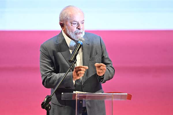 Brazilian President Luiz Inacio Lula da Silva speaks during the launching ceremony of the federal government's PAC (Growth Accelerated Program) at the Municipal Theater in Rio de Janeiro, Brazil on August 11, 2023. (Photo by MAURO PIMENTEL / AFP)