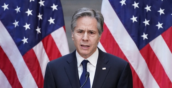 U.S. Secretary of State Antony Blinken speaks after viewing the "Burma's Path To Genocide" exhibit at the United States Holocaust Memorial Museum in Washington, U.S., March 21, 2022. REUTERS/Kevin Lamarque/Pool