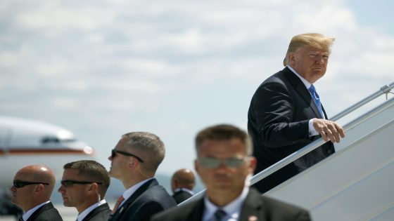 President Donald Trump boards Air Force One for a trip to Singapore to meet with North Korean leader Kim Jong Un, Saturday, June 9, 2018, at Canadian Forces Base Bagotville, in Canada. (AP Photo/Evan Vucci)